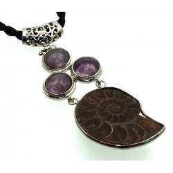 Ammonite Fossil and Amethyst Gemstone Pendant 08